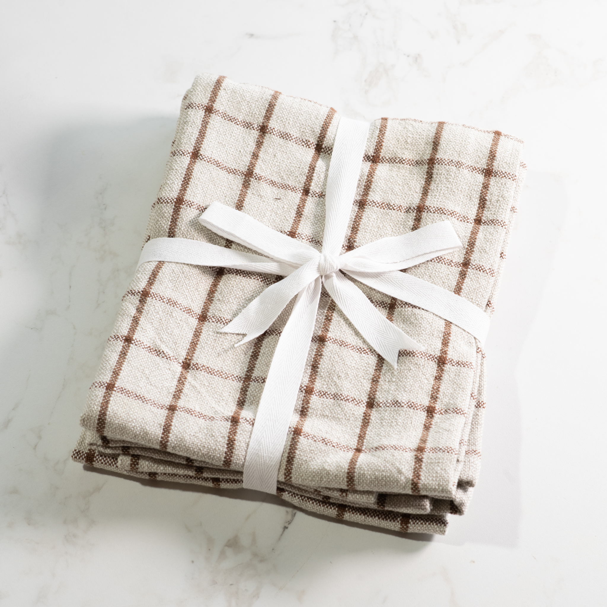 BROWN CHECK TOWELS SET OF 2