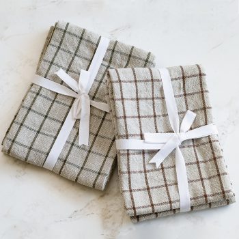BROWN CHECK TOWELS SET OF 2