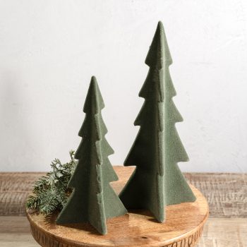 GREEN VELVET POINTY TREES SET OF 2